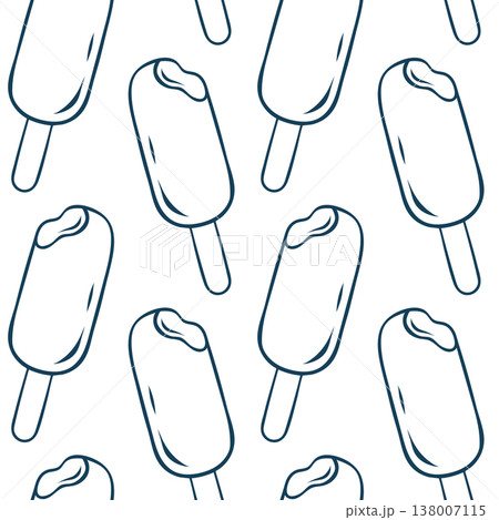 Hand-drawn chocolate ice cream bar pattern in simple blue line technique. Mediterranean-inspired vector print for summer events, ice cream packaging or recipe cards 138007115