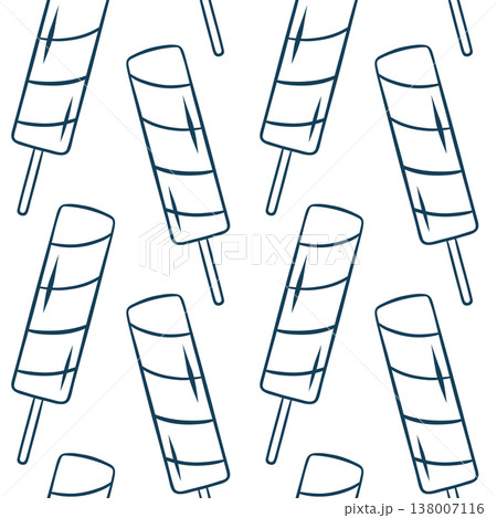 Blue sketch pattern of ice pops and fruit ice bars in simple repeating formation. Vector summer print for ice cream shops, packaging or party decorations 138007116