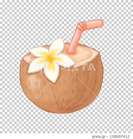 Tropical Coconut Drink With Flower Tropical Coconut Drink With Flower 138007412