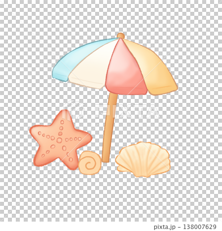 Colorful Beach Umbrella With Seashell Colorful Beach Umbrella With Seashell 138007629