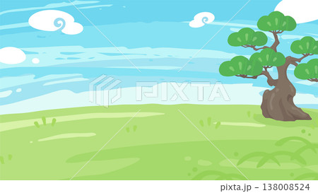 松の木がある草原と空の背景イラスト_16:9 松の木がある草原と空の背景イラスト_16:9 138008524