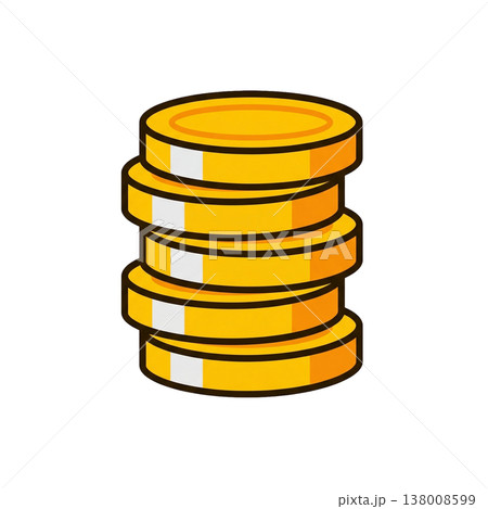 Golden coin tower, wealth symbol, simple economy concept, flat design graphic on white. 138008599