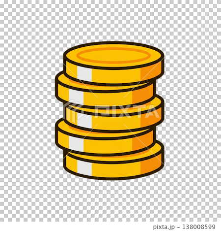 Golden coin tower, wealth symbol, simple economy concept, flat design graphic on white. 138008599