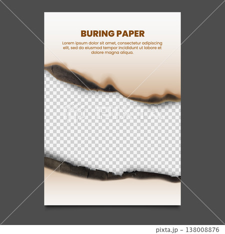 A frame made of burnt, torn paper along the top and bottom edges with an insulated center. A frame made of burnt, torn paper along the top and bottom edges with an insulated center. 138008876