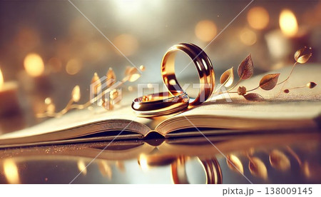 開かれた本に飾られた芸術的な結婚指輪 138009145