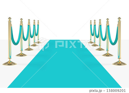 Blue teal carpet with blue ropes on golden stanchions 138009201