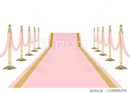 Pink carpet on stairs with ropes on golden stanchions Pink carpet on stairs with ropes on golden stanchions 138009204