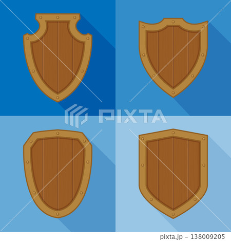 Set of wooden shields with shadows Set of wooden shields with shadows 138009205