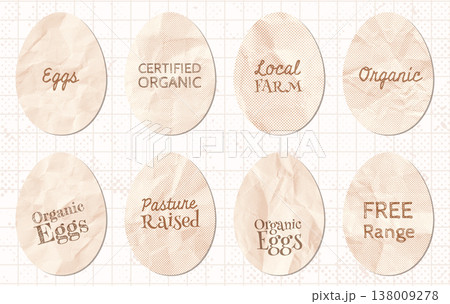 Vector halftone paper eggs, egg shaped graphic design elements for packaging and labels for organic farm and free range eggs and baking backgrounds Vector halftone paper eggs, egg shaped graphic design elements for packaging and labels for organic farm and free range eggs and baking backgrounds 138009278