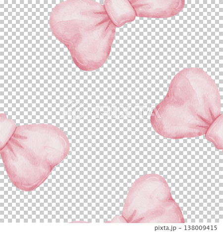 Seamless pattern with delicate pink bows on white background. Watercolor Illustration, hand-drawn, for wallpaper, wrapping paper, textiles, interior decoration, children's bedding Seamless pattern with delicate pink bows on white background. Watercolor Illustration, hand-drawn, for wallpaper, wrapping paper, textiles, interior decoration, children's bedding 138009415
