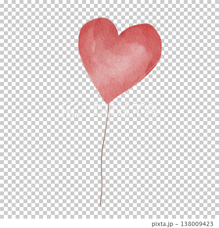 Isolated red watercolor heart balloon with a delicate string, perfect for romantic Valentine's Day cards, wedding invitations, and whimsical nursery wall art designs, white background. Isolated red watercolor heart balloon with a delicate string, perfect for romantic Valentine's Day cards, wedding invitations, and whimsical nursery wall art designs, white background. 138009423