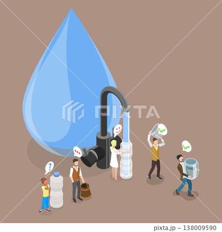 3D Isometric Flat Vector Illustration of Stop Wasting Water, Drought and Climate Change 3D Isometric Flat Vector Illustration of Stop Wasting Water, Drought and Climate Change 138009590
