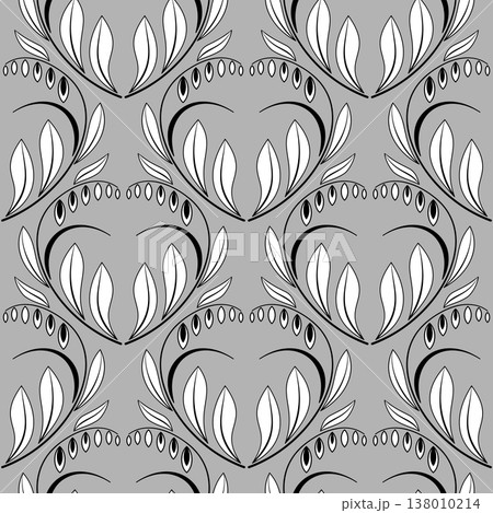 Delicate white black flowers on gray background Delicate white black flowers on gray background 138010214