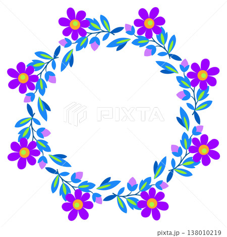 Round floral frame Wreath of purple blue flowers Round floral frame Wreath of purple blue flowers 138010219