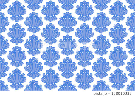 Seashell seamless pattern, blue marine shell repeat background, ocean nautical texture, minimalist flat vector illustration, coastal beach design for fabric, wallpaper, packaging Seashell seamless pattern, blue marine shell repeat background, ocean nautical texture, minimalist flat vector illustration, coastal beach design for fabric, wallpaper, packaging 138010333