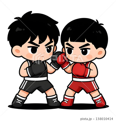 BOXING young fighter, graphic style, traditional color dress, in fighting pose. 138010414