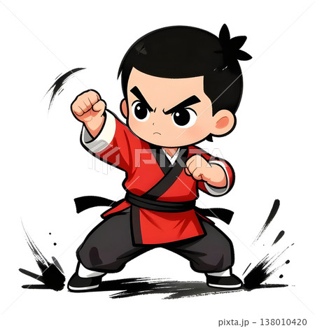 KUN-FU young fighter, graphic style, traditional color dress, in fighting pose. KUN-FU young fighter, graphic style, traditional color dress, in fighting pose. 138010420