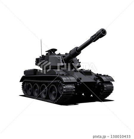 An army battle tank with a cannon on tracks. Military paint. Comic illustration. An army battle tank with a cannon on tracks. Military paint. Comic illustration. 138010433