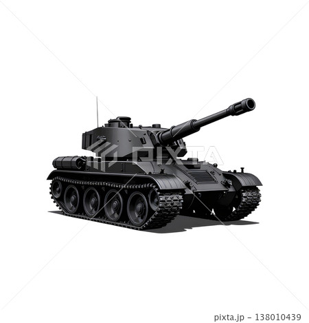 An army battle tank with a cannon on tracks. Military paint. Comic illustration. An army battle tank with a cannon on tracks. Military paint. Comic illustration. 138010439