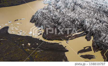 Aerial View of Icelandic Glacier and Milky Glacial Lake Aerial View of Icelandic Glacier and Milky Glacial Lake 138010707