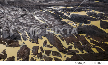 Aerial View of Volcanic Landscape with Yellow Pools in Iceland 138010709