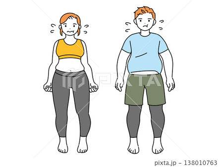 スポーツウェアを着た太った男性と女性の全身図 138010763