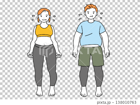 スポーツウェアを着た太った男性と女性の全身図 138010763
