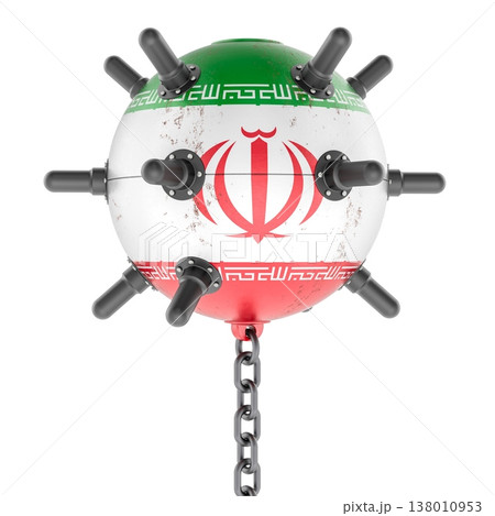 Iranian naval mine with flag. 3D rendering Iranian naval mine with flag. 3D rendering 138010953
