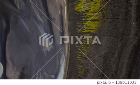 Aerial View of Volcanic Landscape and Moss Covered Terrain in Iceland 138011035