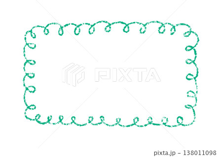 Crayon doodle scalloped frame. Chalk wavy hand drawn border. Green cute rectangle photo frame with crayon texture. Wavy sketch line mirror border. Vector illustration isolated on white background 138011098