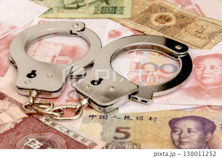Handcuffs on yuan reflect financial crime and economic control Handcuffs on yuan reflect financial crime and economic control 138011252