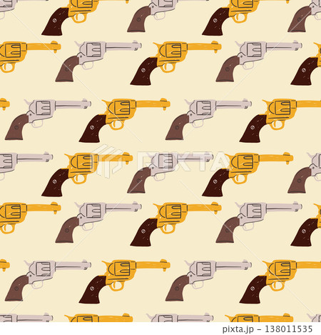 Western revolver gun seamless pattern with vintage firearm elements 138011535