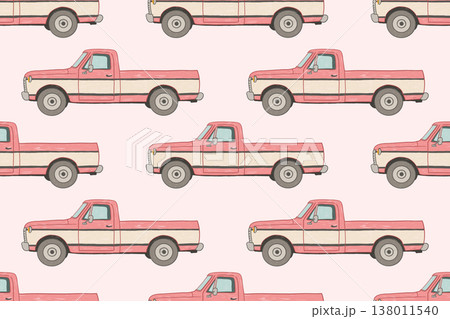 Retro pickup car seamless pattern with vintage transport illustration Retro pickup car seamless pattern with vintage transport illustration 138011540