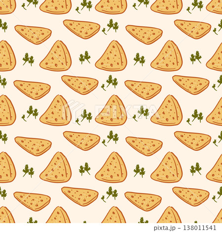 Tortilla chips seamless pattern with mexican snack elements illustration Tortilla chips seamless pattern with mexican snack elements illustration 138011541