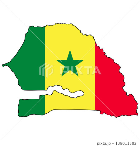 Senegal map silhouette vector, national flag overlay, patriotic emblem illustration Senegal map silhouette vector, national flag overlay, patriotic emblem illustration 138011582
