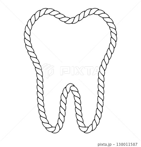 Creative molar contour design, rope texture outline, dental health symbol 138011587
