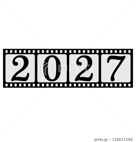 Black and White Analog Filmstrip Graphic for Year 2027 Future 138011588