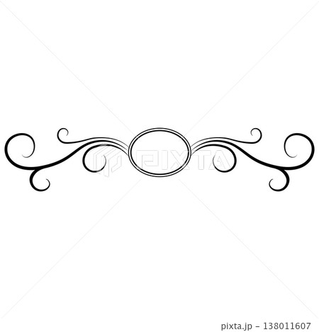 Ornate flourishes vintage ornamental vector filigree scroll divider with central oval cartouche Ornate flourishes vintage ornamental vector filigree scroll divider with central oval cartouche 138011607