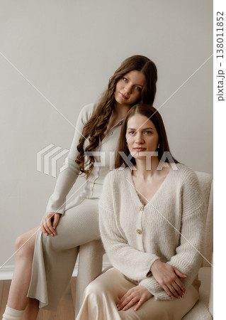 Mother And Daughter Preparing. Caucasian Mother Guiding Teenage Daughter During Audition Practice Mother And Daughter Preparing. Caucasian Mother Guiding Teenage Daughter During Audition Practice 138011852