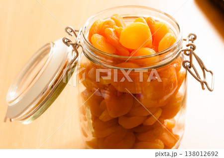 Diet. Glass jar of apricots dried fruits. Diet. Glass jar of apricots dried fruits. 138012692