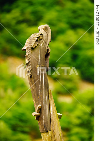 Part of old wooden viking boat in norwegian nature 138012744