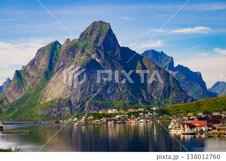Fjord and mountains landscape. Lofoten islands Norway Fjord and mountains landscape. Lofoten islands Norway 138012760