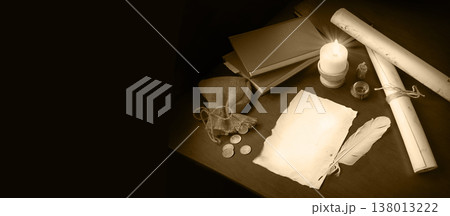 Paper and quill on the table Paper and quill on the table 138013222