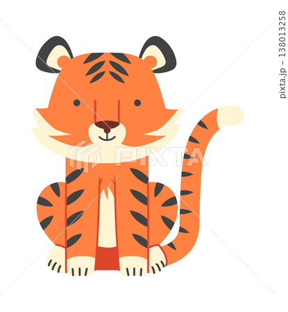 Tiger Sitting Mascot Cartoon Style 138013258