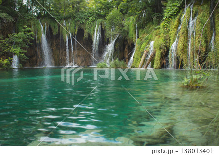 Crystal clear turquoise waters and cascading falls in Plitvice Lakes National Park, Croatia Crystal clear turquoise waters and cascading falls in Plitvice Lakes National Park, Croatia 138013401