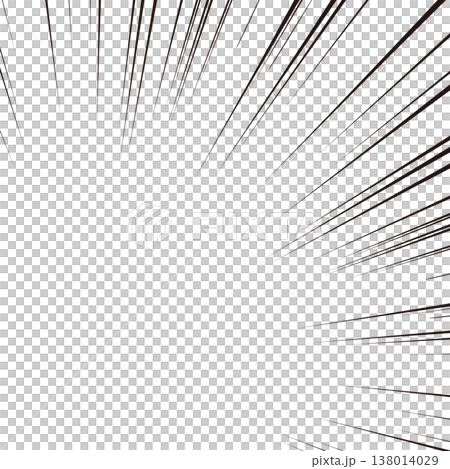 左下隅に集中してる漫画の集中線・効果線イラスト素材｜放射状のスピード線・ベクター・白黒バック 138014029