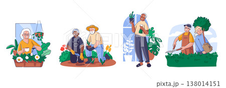 Gardener Senior People Working Cartoon Gardener Senior People Working Cartoon 138014151