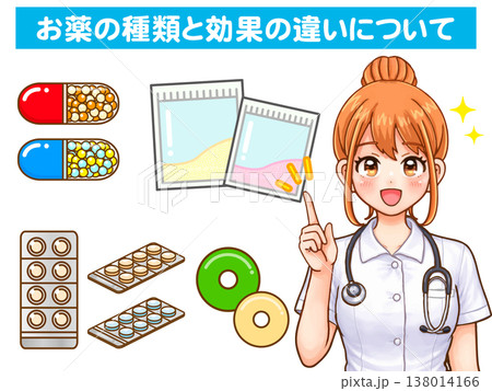 様々な薬の説明をする看護師のアニメ系イラスト素材4 138014166