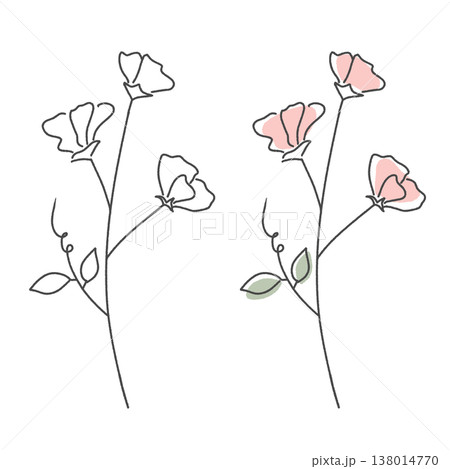 手描き風の線画フラワーイラスト ピンクのやさしい花 手描き風の線画フラワーイラスト ピンクのやさしい花 138014770
