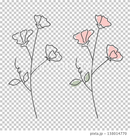 手描き風の線画フラワーイラスト ピンクのやさしい花 手描き風の線画フラワーイラスト ピンクのやさしい花 138014770